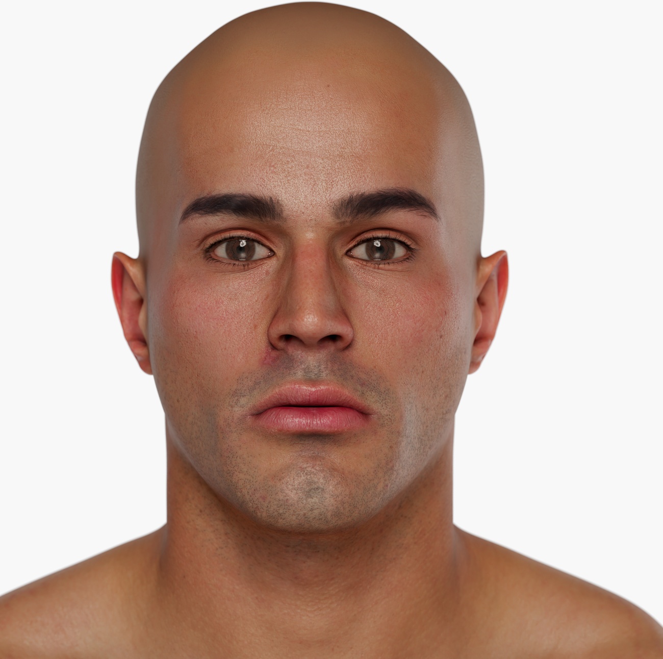 High-resolution 3D head scan of a middle-aged clean-shaven male with strong jawline and detailed skin texture